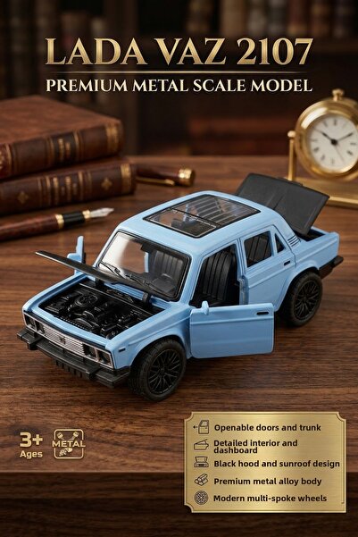craftivio سيارة لعبة معدنية لادا VAZ 2107 بباب قابل للفتح وغطاء محرك بتفاصيل ...