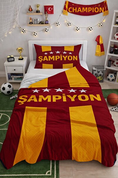 Bebişim Halı Champion Fan Yellow Red Single Pique Bedspread Set Children's Ro...