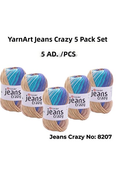 Yarnart خيط حياكة جينز كريزي أرت 8207، خيط تزيين 5 قطع