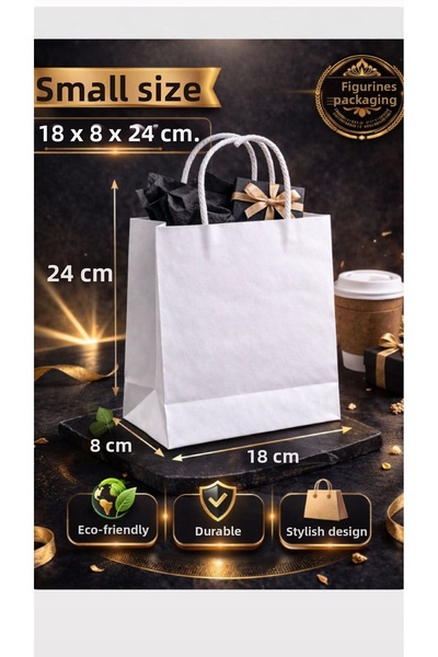 figanlar ambalaj Λευκό Χαρτί Τσάντα Μικρό Μέγεθος 18x8x24 εκ. Με χερούλι Χαρτ...