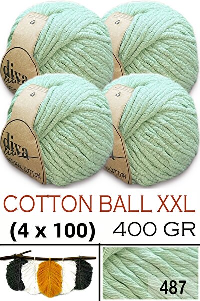 Diva İplik Bumbac natural XXL - 4 mm, șuvițe de macrameu fire - 487 Verde apă...