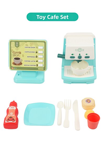 ROZİTOYS ماكينة صنع القهوة باللون الأزرق مع صندوق ألعاب وأضواء وأصوات