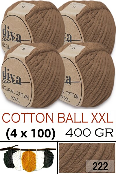 Diva İplik Bumbac natural XXL - 4 mm, macrameu fire de țesut - 222 Maro Lăpto...