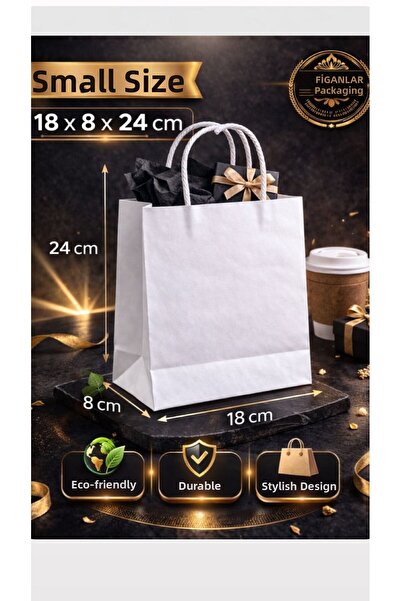 figanlar ambalaj Λευκό Χαρτί Τσάντα Μικρό Μέγεθος 18x8x24 εκ. Με χερούλι Χαρτ...