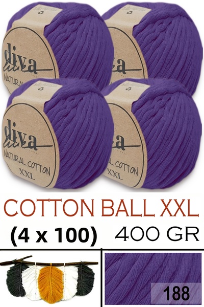 Diva İplik Bumbac natural XXL - 4 mm, șuvițe de macrameu fire - 188 Mov (Pach...