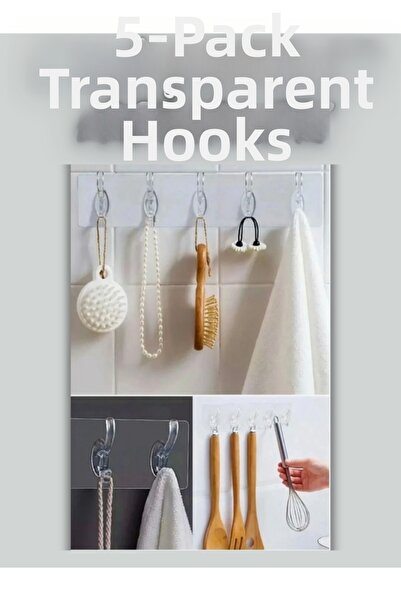 Keskon 5-Piece Self-Adhesive Transparent Hanger Set |   Strong Kitchen and Ba...