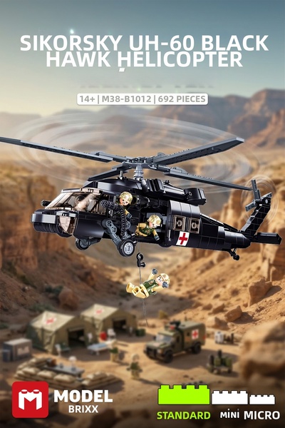 ModelBrixx Black Hawk Helicopter Building Block Set 692 Pieces