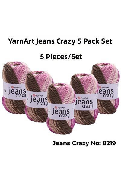 Yarnart خيط حياكة جينز كريزي أرت 8219، خيط تزيين 5 قطع