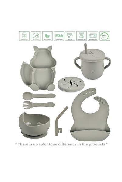 jojobebek Gray Color Bpa Free Vacuum Silicone Nutrition Set with Squirrel Figure