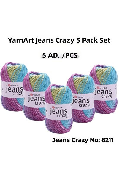 Yarnart خيط حياكة جينز كريزي أرت 8211، خيط تزيين 5 قطع