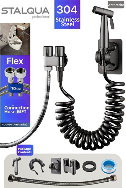 OEM صنبور رشاش مضغوط للحمام، خرطوم المرحاض، أنثراسايت + هدية ذات وظيفة مزدوجة