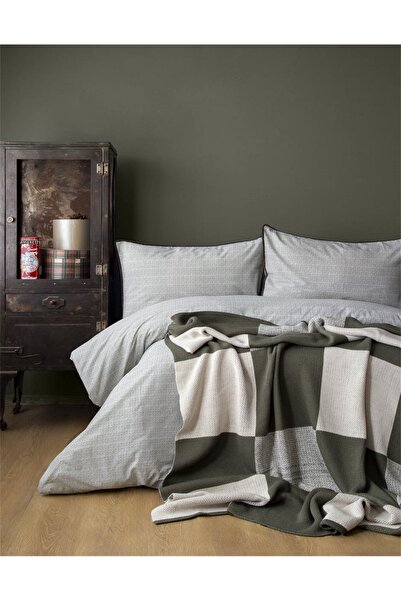 Apricitas HOME Σετ Παπλωματοθήκη Διπλού Μεγέθους Enola Green με Πλεκτή Κουβέρτα