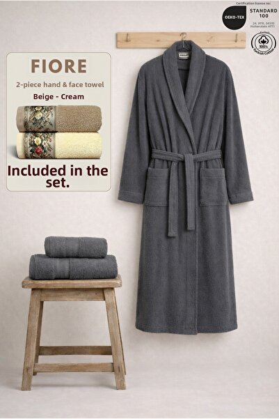Ellaline 3 Piece Women's Shawl Bathrobe Set 100% Cotton Certified Gift Fiore ...