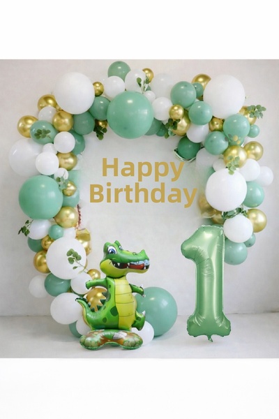 Laviyosa Dinosaur Themed Birthday Balloon Party Set Green Gold Balloon Set & ...