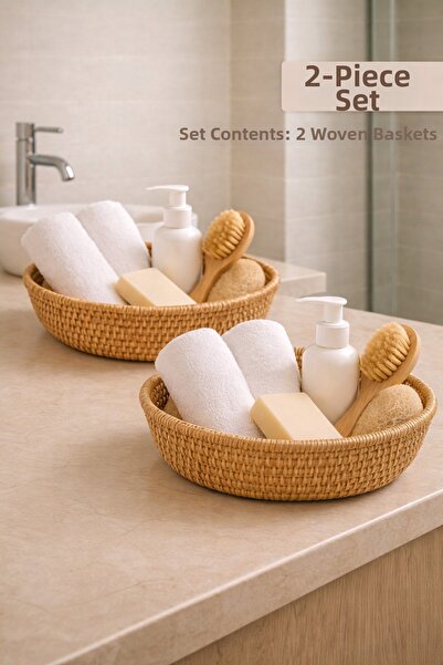 YzHome 2 قطعة من سلة تقديم الخبز المستديرة المصنوعة من الخوص، سلة تنظيم الخبز...