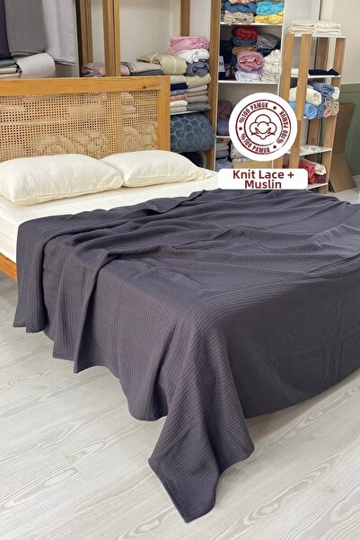 sutra 100% Cotton King Size Muslin Knitted Pique Set with Elastic Sheets