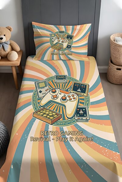 EVPANYA Retro Game World Patterned Bedspread and Pillowcase