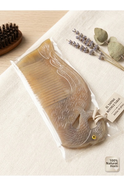 Efsoon Organics 100% Αυθεντική χειροποίητη χτένα από κέρατο βουβάλου με φιγού...