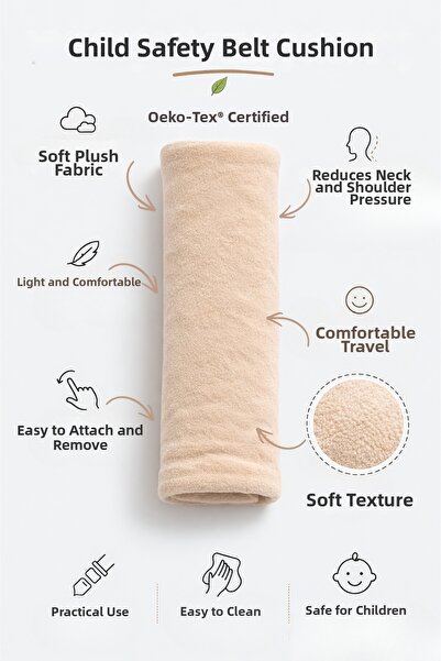 ubeybi وسادة حزام أمان للأطفال، وسادة رقبة ناعمة من القطيفة، وسادة مريحة للسف...