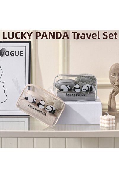 ARVALE مجموعة السفر لاكي باندا |   منشفة استحمام، صابون، مشط مع حقيبة تنظيم ش...