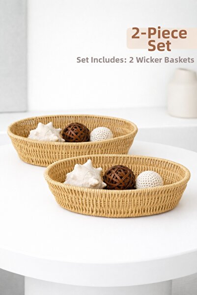 YzHome سلة تقديم بيضاوية من الخوص مكونة من قطعتين، منظم وعاء الخبز، مقاس 27*2...