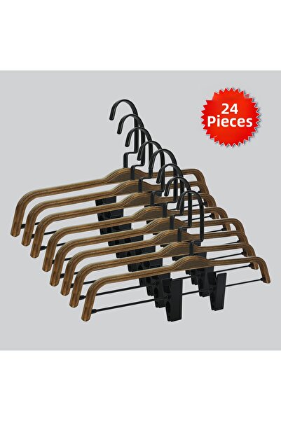 NYN شماعات خشبية (بخطاف أسود) للتنورة والسراويل 24 قطعة