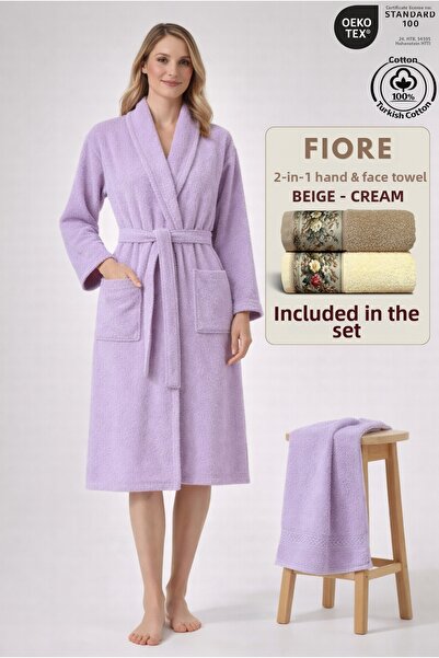 Ellaline 2 Piece Women's Shawl Bathrobe Set 100% Cotton Certified + Gift Fior...