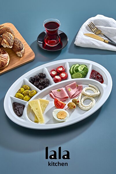 Lala Mutfak طبق تقديم الإفطار البيضاوي من جوزدي بـ 7 أقسام - متين وذو مظهر أن...