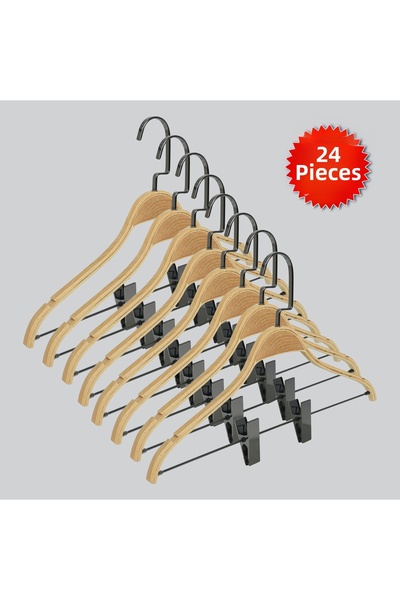 NYN مشبك خشبي (خطاف نيكل أسود) للتنورة، البنطلون، الملابس المجمعة، 24 قطعة