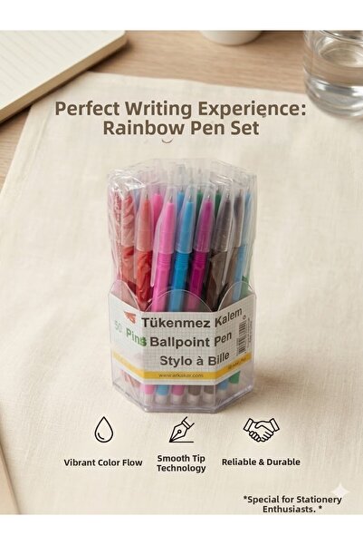 NESLİMSİ ATÖLYE 50-Pack Colorful Ballpoint Pen Set - Fine Tip & Smooth Writing