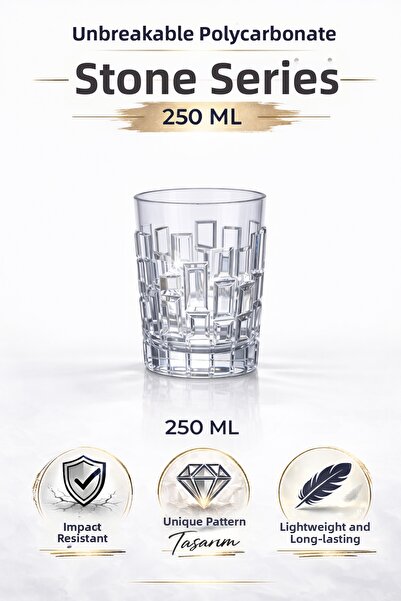 İstanbul Horeca Unbreakable Polycarbonate Stone Series Glass, 6 Pieces, 250 M...