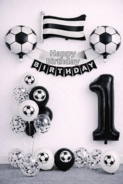 Patladı Gitti Black and White Football Themed 1St Birthday Balloon Set