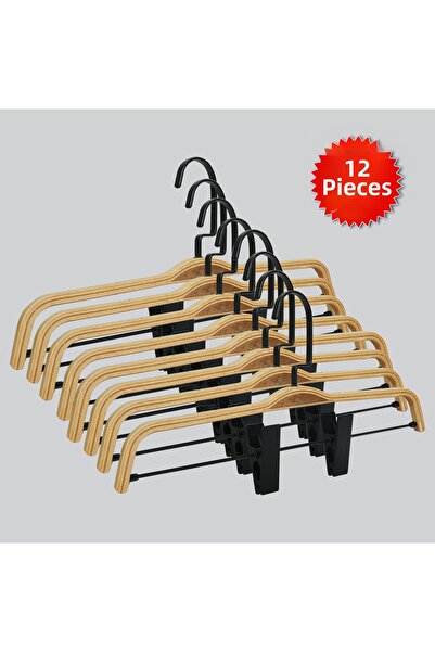 NYN شماعات خشبية (بخطاف أسود) للتنورة والسراويل 12 قطعة