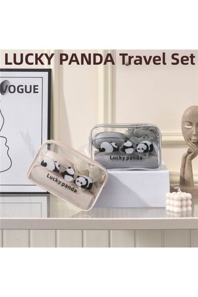 ARVALE مجموعة السفر لاكي باندا المكونة من 5 قطع - حقيبة تنظيم شفافة مع ليفة ا...
