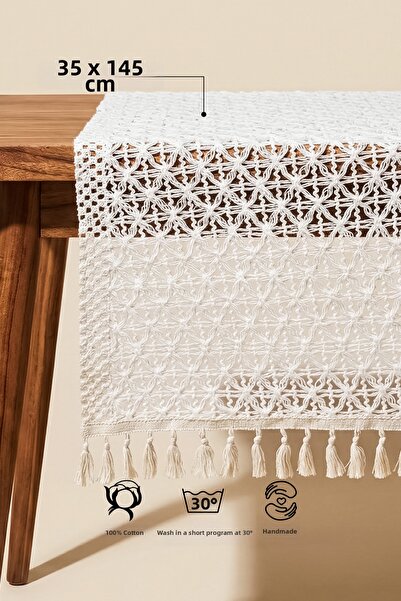 Perotti Liana 100% Cotton Textured Bohemian Runner - Ecru 35X145 cm