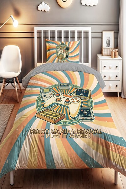 EVPANYA طقم غطاء لحاف للأطفال بتصميم عالم الألعاب الرجعي