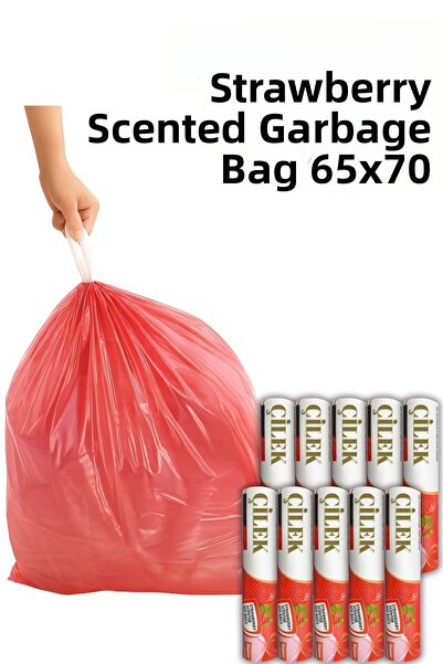 ARVALE 10 Packs Large Size 65X70 Strawberry Scented Drawstring Garbage Bag (1...