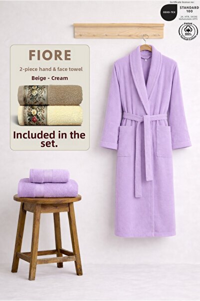 Ellaline 3 Piece Women's Shawl Bathrobe Set 100% Cotton Certified Gift Fiore ...