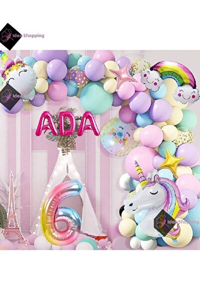 Bkmc 6 Year Old and 3 Letter Rainbow Concept Unicorn Themed Macarons Balloon ...