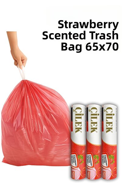 ARVALE 3 Pack Large Size 65X70 Strawberry Scented Drawstring Garbage Bag (30 ...
