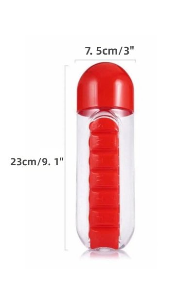 Generic Brand # Water Bottle with Pill Compartment, 100% Bpa-Free Medicine Box, Pillbox, Water Bottle, 600 ml Water Bottle