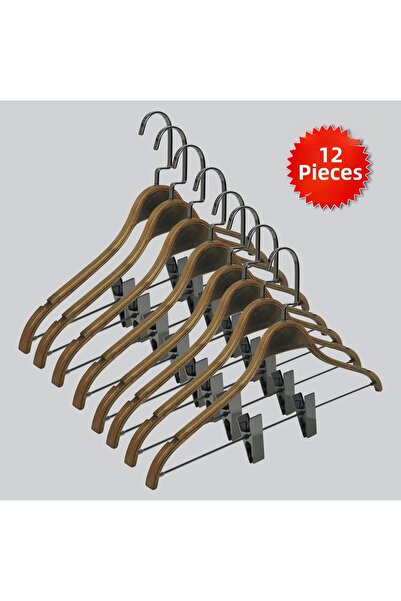 NYN مشبك خشبي (خطاف نيكل أسود) للتنورة، البنطلون، الملابس المجمعة، 12 قطعة