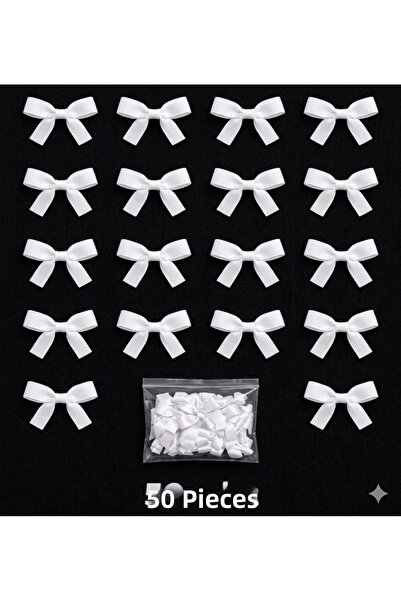 Mavi Masal White Wedding Candy, Decorative Ribbon, Ready-Made Bow Satin Ribbo...