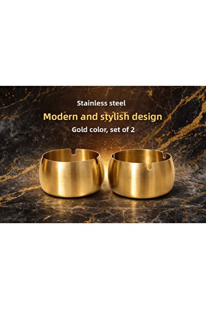 DİES 2 Pieces Gold-Silver Metal Ashtray Modern Design Stylish and Elegant Ash...