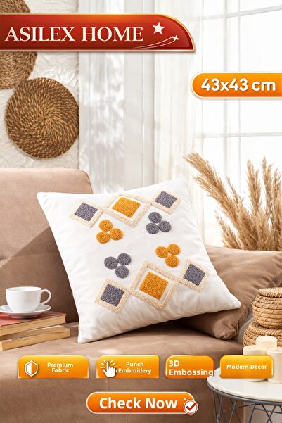 Asilex Home Collection Husă de pernă decorativă cu broderie în relief, 43x43 ...