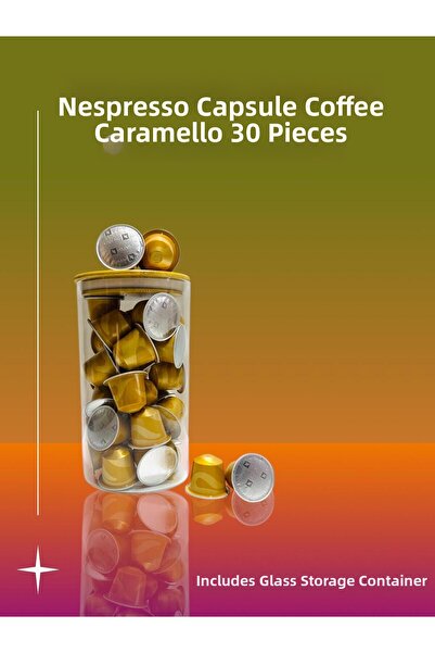 Nespresso Capsule Coffee Barista Creations Caramello 30 Pieces + Glass Storag...