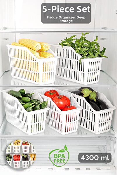 KRCONLİNE 5 Pieces Refrigerator Organizer Multi-Purpose Cabinet Organizer Fru...