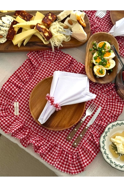 KaiAtelier 2Li Mia Linen Rectangular Ruffle Detailed American Placemat / Supla
