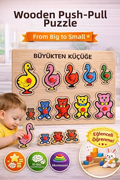 Sayıcı Kids لغز خشبي من الأكبر إلى الأصغر: ابحث وربط | لعبة تعليمية مزودة بمق...