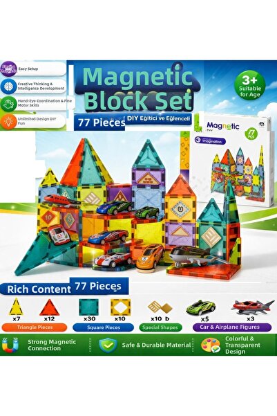 SİNKA مكعبات بناء مغناطيسية ثلاثية الأبعاد ملونة مع 77 قطعة مغناطيسية، مجموعة...